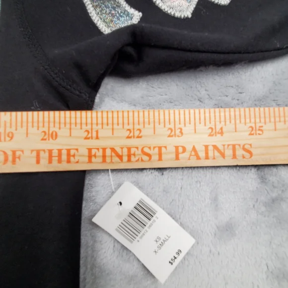 Disney Womens XS Disneyland Long Sleeve Top Black Silver Shimmer Spell Out NEW - Picture 9 of 10